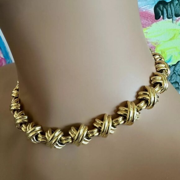 Vintage! Tiffany & Co. 18k Yellow Gold Large X Classic Signature Necklace - Picture 9 of 12